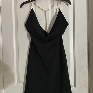 Black Mini Dress with Gold Back Chain